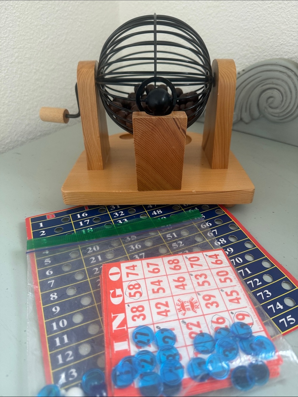 Solid Wood Bingo Set - Looks & Works GREAT
